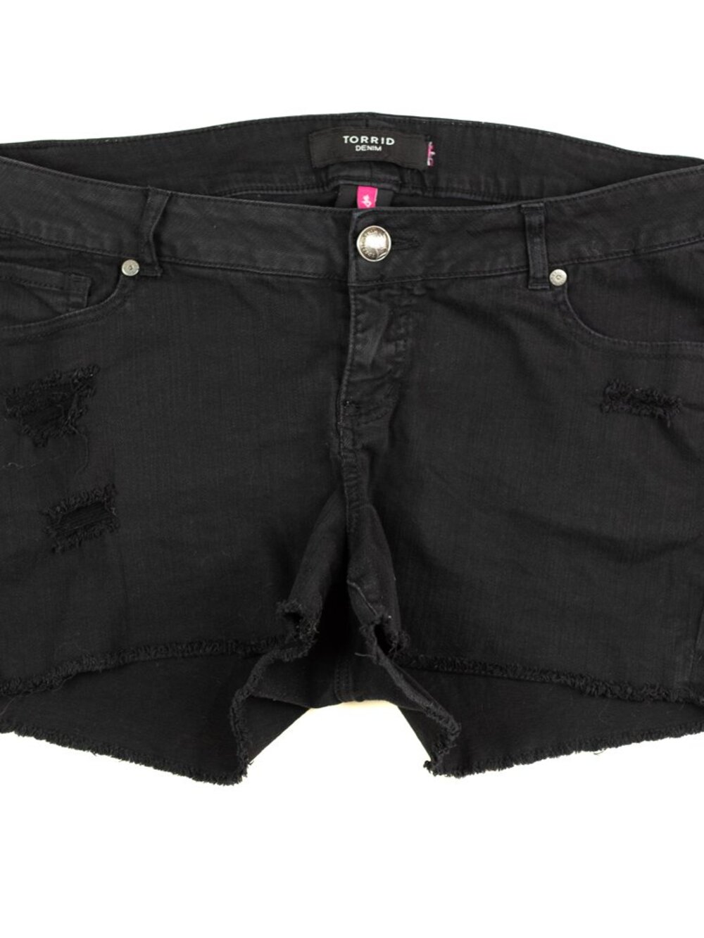 Torrid Women's Black Distressed Denim Shorts Size 18 Waist Raw Hem Stretch